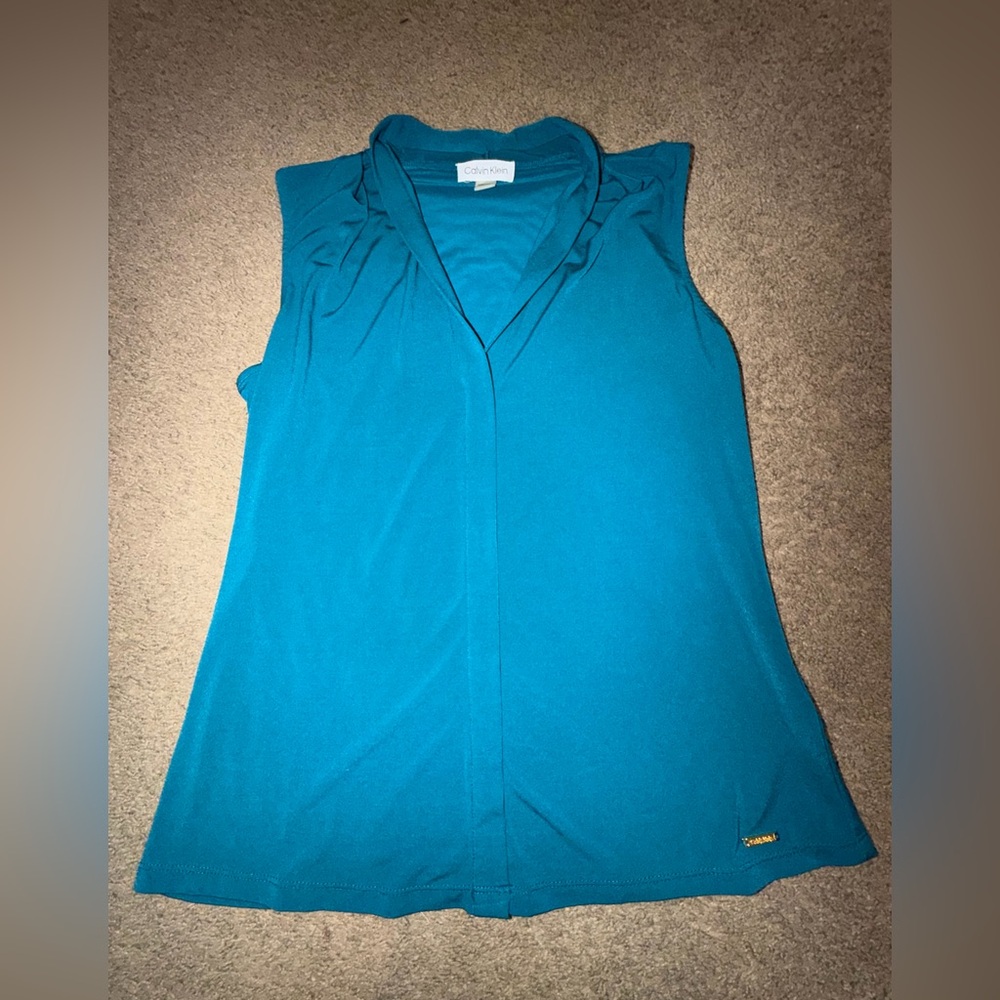 Calvin Klein Teal Sleeveless Split-Neck Camisole